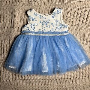 Source Unknown Blue and White Floral Kids Formal Dress
